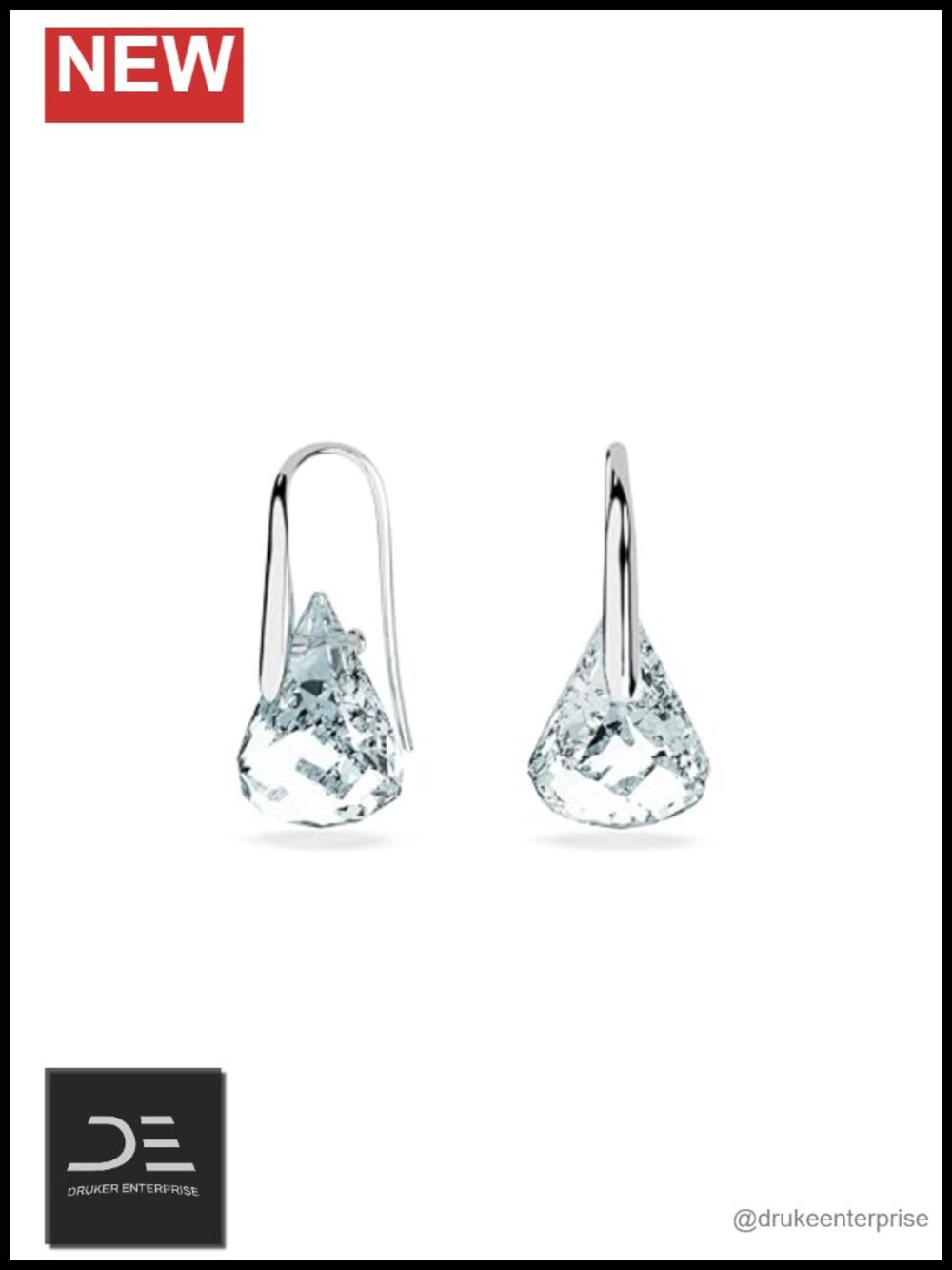 Crystal Drop Earrings Rhodium Finish Swarovski Lunar Toupie Cut